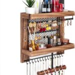 Pinzoveco Hanging Jewelry Organizer Wall Mounted, Vintage Style Double-layer Necklace Holder Organizer Display For Necklaces Bracelet Earrings Ring (Carbonized Black)