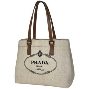 Prada Canvas Leather Natural Brown Tote Bag 1BG356 #BS4119