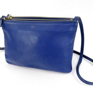 Authentic CELINE Trio Blue Leather Crossbody Shoulder Bag Purse #64289