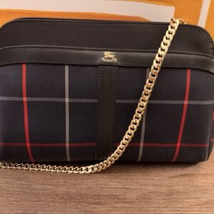 Authentic Vintage Burberry’s Made in England Navy Tartan Leather Crossbody Bag
