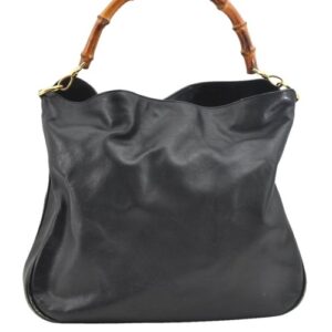 Authentic GUCCI Bamboo Shoulder Hand Bag Leather Black AB923