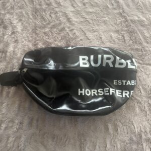BURBERRY SONNY BUM BAG HORSEFERRY PRINT CANVAS BLACK FANNY PACK USED 2020