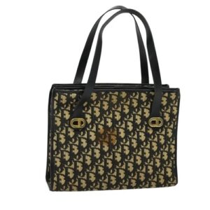 Christian Dior Trotter Canvas Shoulder Bag Black Gold Auth 125986