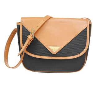 YVES SAINT LAURENT YSL Logo Shoulder Bag PVC Leather Black Brown GHW 63CA789