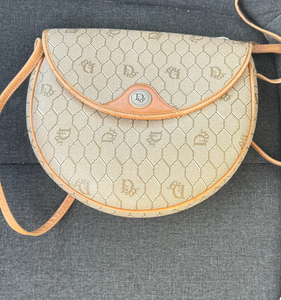 Christian Dior Shoulder Bag Vintage Pouch Honeycomb Trotter Pattern Brown w/COA