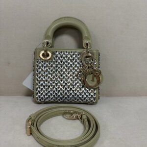 Auth Christian Dior Micro Lady Dior Sage Green Sequin Embellished Handbag
