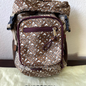 Burberry Mini TB Backpack Nylon Leather Beige Authenticated Dust Cover DS30