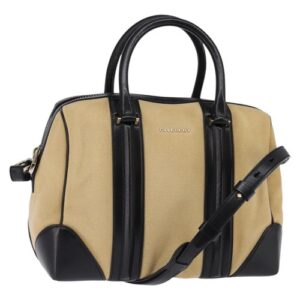 GIVENCHY Lucrezia Hand Bag Canvas Leather 2way Beige Gold Auth SW1524