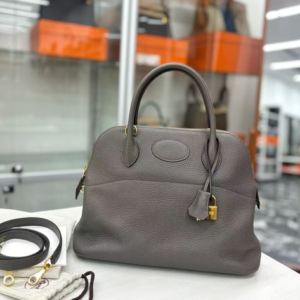 AUTH Hermès Bolide 31 Etain Leather Gold Hardware Handbag Crossbody Bag
