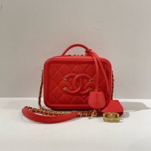 Chanel Vanity Case Red Gold Grained CC Chain Crossbody Bag