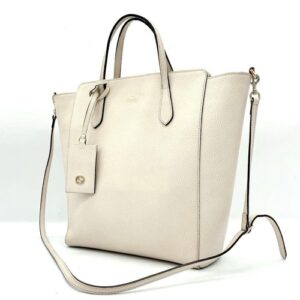 GUCCI Swing 368824 2Way Leather Tote Shoulder Bag Ivory A4 Authentic From Japan