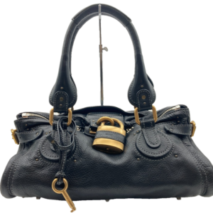 Chloe Paddington BLACK Leather Padlock Key 36cm Authentic Hand Bag