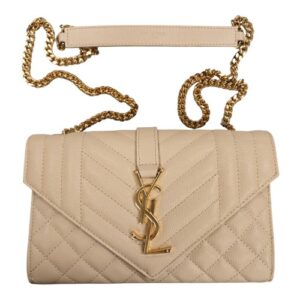 Saint Laurent Envelope Chain Wallet Beige Grain de Poudre Leather