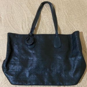 Christian Dior Diorissimo Black Monogram Canvas Tote Bag Leather Handles