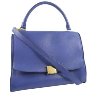 CELINE Trapeze Handbag 2WAYShoulder Blue Calfskin Women