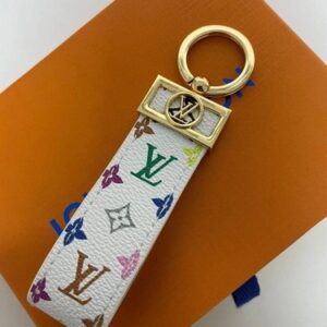 Louis Vuitton LV White Orange Monogram Dragonne Key Ring Keychain USA FAST SHIP