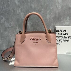 PRADA Monochrome Blush Pink 2-Way Tote Bag Saffiano Leather Shoulder Bag Auth