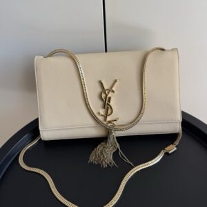 Authentic Saint Laurent Medium Tassel Chain Bag Off-white/Cream Leather