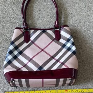 Burberry Haymarket Burgundy/Black Nova Check Tote with patent leather accents