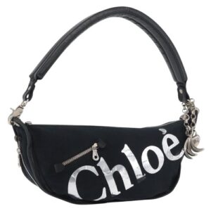 Chloe Shoulder Bag Canvas Black Silver Auth bs33468