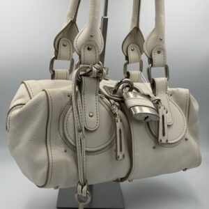Chloe Paddington Leather Handbag White Lock Key Y2K Vintage Italy Silver Italy