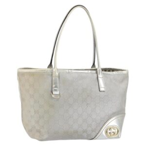 GUCCI GG Canvas Tote Bag Silver Gold 169946 Auth ep11002