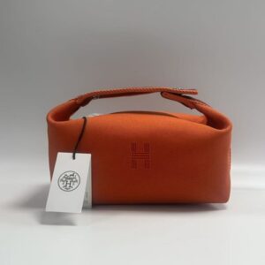 Auth Hermes Bride-a-Brac Small Orange Canvas Embroidered H Logo Toiletry Bag
