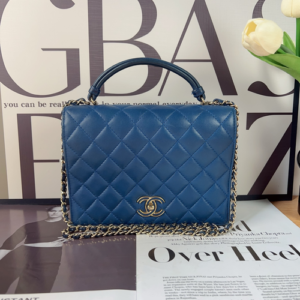 Chanel Quilted Lambskin Blue FlapTop Handle Bag (18/7/13)cm