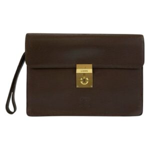 LOEWE anagram Clutch bag Brown Gold Hardware leather