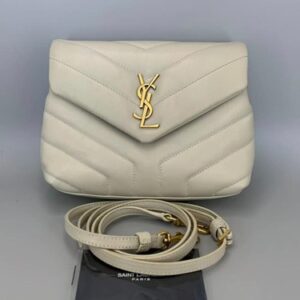 Saint Laurent Loulou Small White Quilted Leather Gold Chain Crossbody Bag Auth