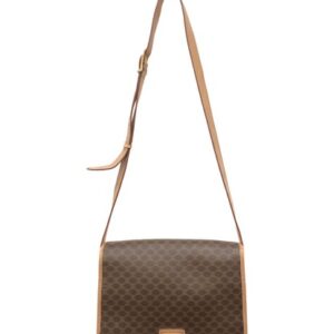 Celine Brown Leather C Logo Shoulder Bag Medium Crossbody Gold Hardware 01242