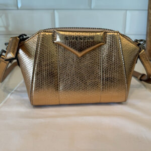 Givenchy Antigona Small Metallic Gold Crossbody Zip w/ Dust Bag, Strap
