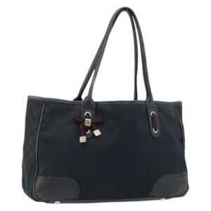 GUCCI GG Canvas Web Sherry Line Tote Bag Black Gold 163805 Auth 172780
