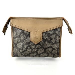 YSL Saint Laurent  Clutch Bag patterned all over Leather From JAPAN Auth