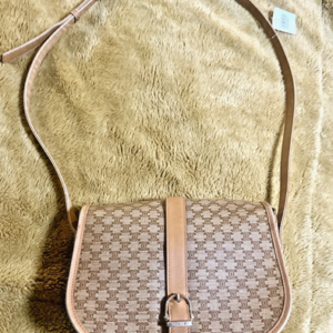 VTG Celine Italy Triomphe Macadam Crossbody Bag Tan Leather Beautiful Patina