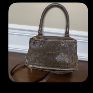 Givenchy Distressed Leather Pandora Crossbody Bag In Grey/Brown