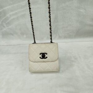 Authentic Chanel Classic Bag White Quilted Calfskin Black Hardware