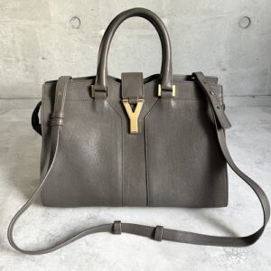 YSL Yves Saint Laurent CABAS CHYC Shoulder Bag Hand bag Leather Gray