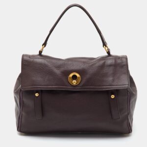 Yves Saint Laurent Muse Two Large Burgundy Leather and Canvas Top Handle Bag