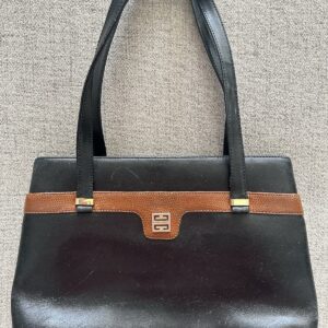 Vtg Givenchy Black Brown Colorblock Satchel Top Handle Snap Gold Hardware