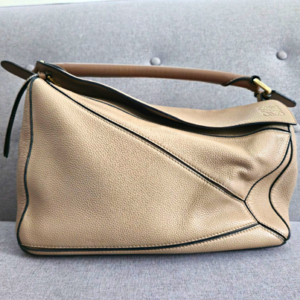 Loewe Puzzle Medium Beige Taupe Grained Leather Top Handle Shoulder Bag