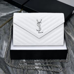 Saint Laurent White Leather Shoulder Bag With Logo
