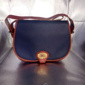 Burberrys Crossbody Shoulder Bag PVC Coated Canvas Navy Blue Leather Belt VTG